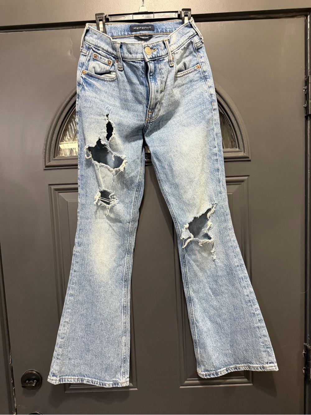 Aeropostale Light Blue Distressed Flare Jeans - Women's